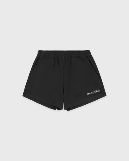 Sporty & Rich Serif Logo Embroidered Disco Short - Faded Black/White