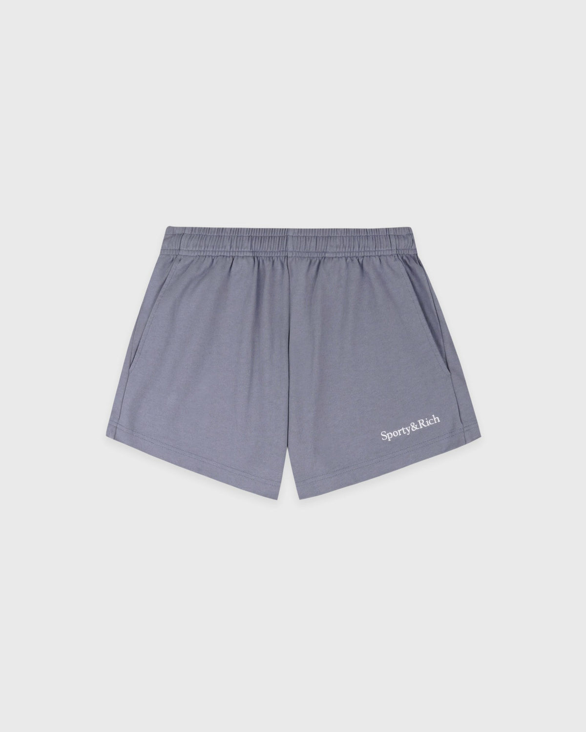 Sporty & Rich Serif Logo Embroidered Disco Short - Faded Indigo/White
