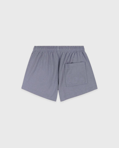 Sporty & Rich Serif Logo Embroidered Disco Short - Faded Indigo/White