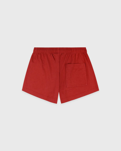 Sporty & Rich Serif Logo Embroidered Disco Short - Faded Merlot/White