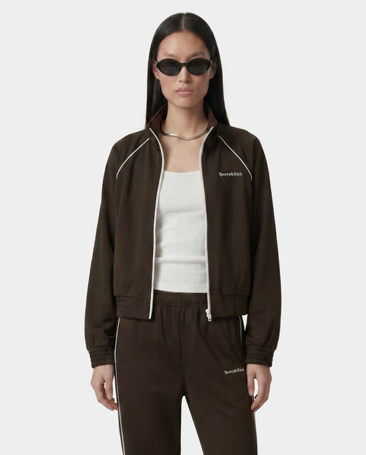 Sporty & Rich Serif Logo Retro Track Jacket - Cioco/White