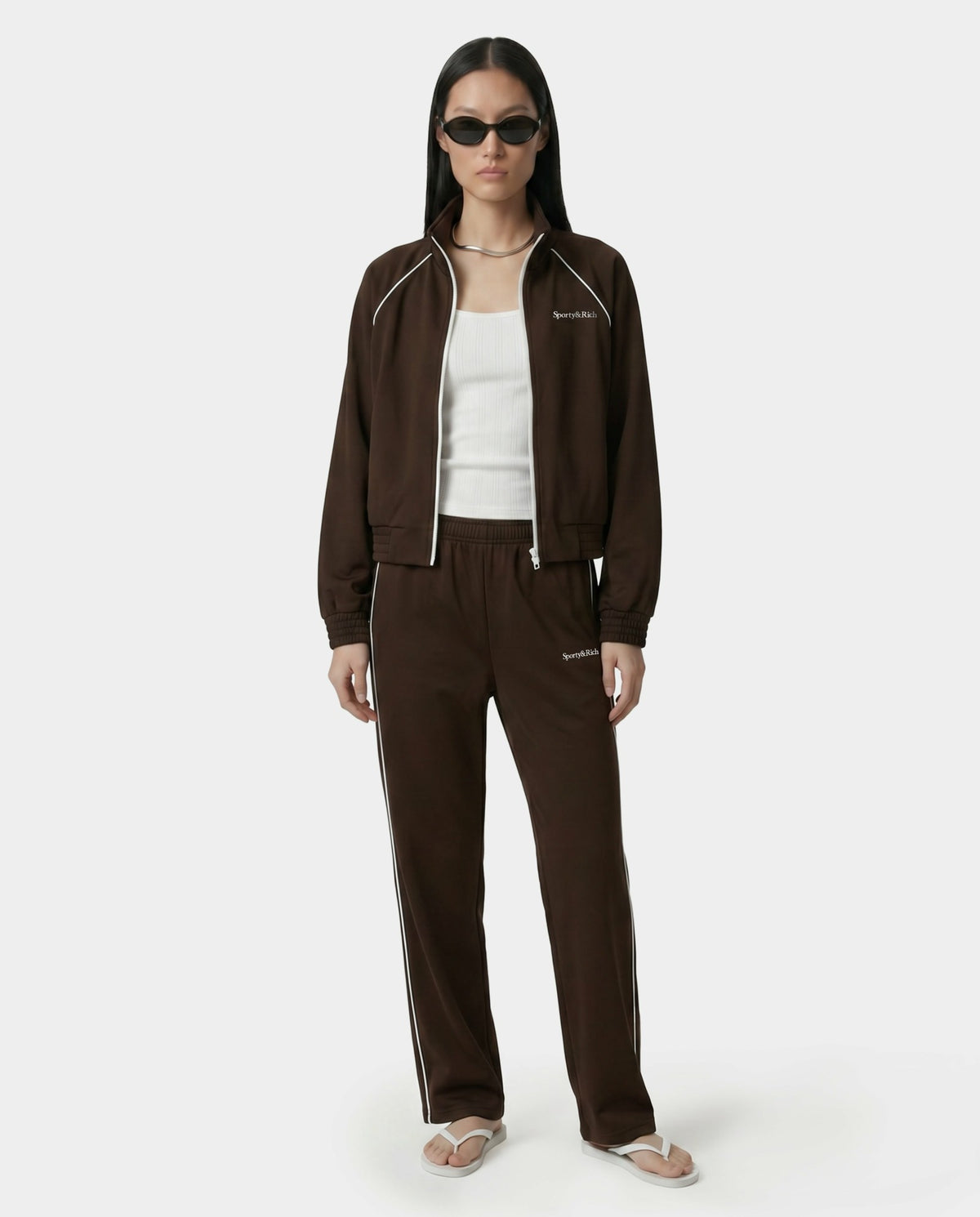 Sporty & Rich Serif Logo Retro Track Jacket - Cioco/White