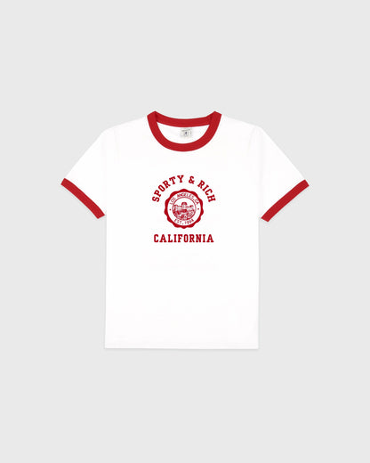 Sporty & Rich California Emblem Soft Ringer Tee - White/Ruby