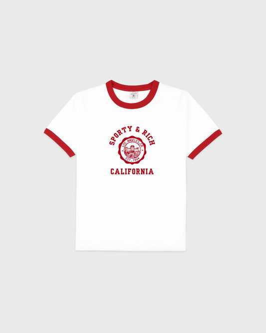 Sporty & Rich California Emblem Soft Ringer Tee - White/Ruby