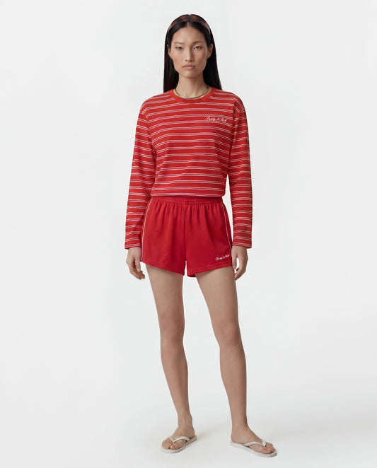 Sporty & Rich Signature Logo Retro Track Short - Ruby