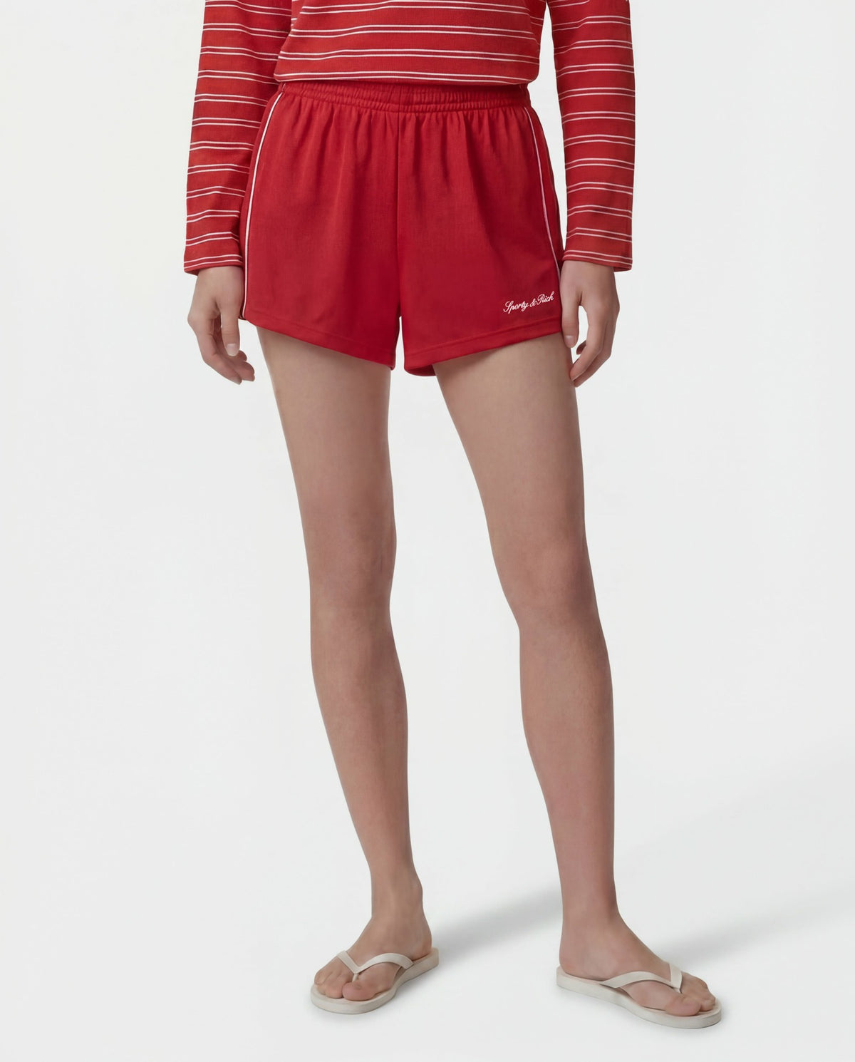 Sporty & Rich Signature Logo Retro Track Short - Ruby