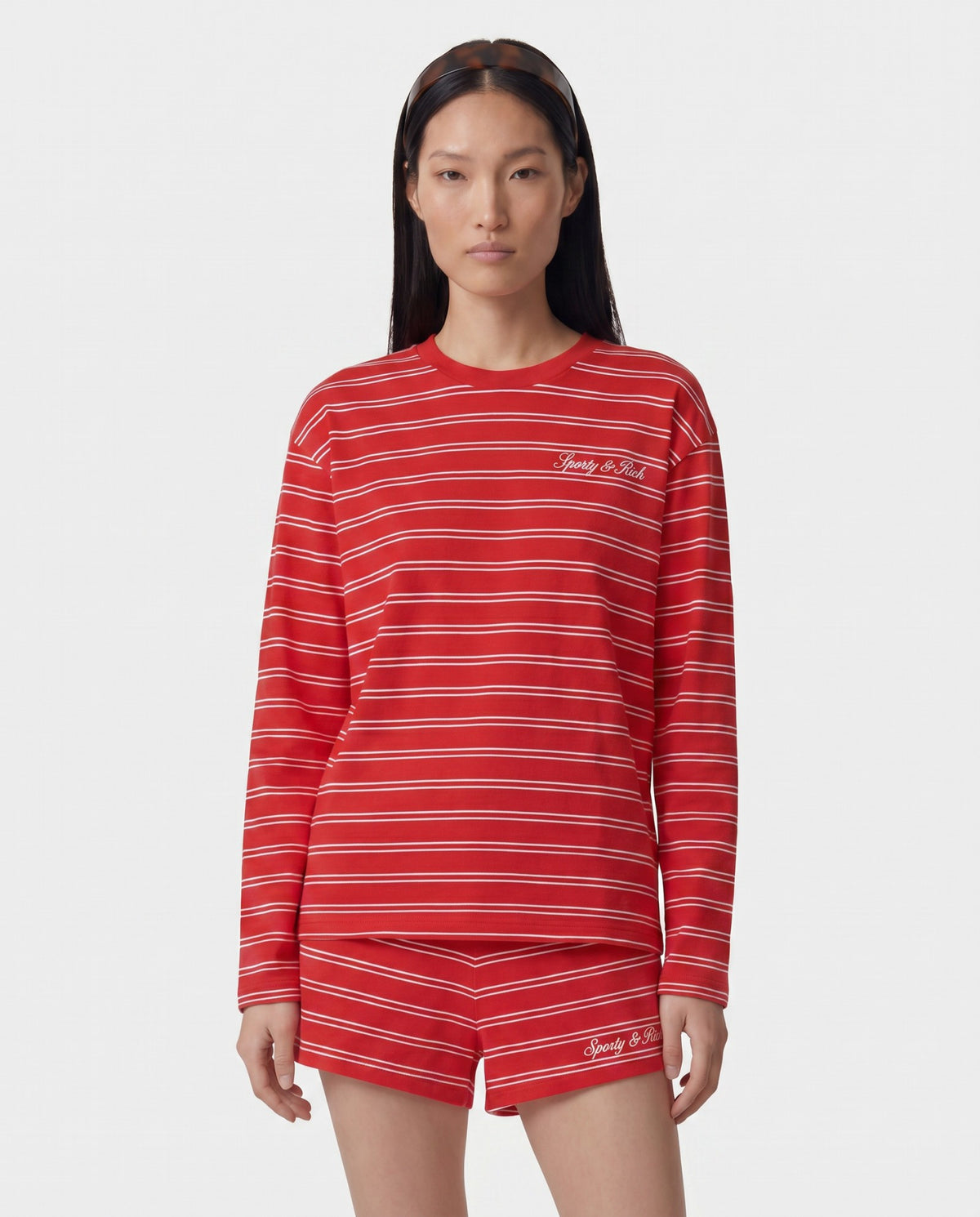 Sporty & Rich Signature Logo Easy Longsleeve - Ruby