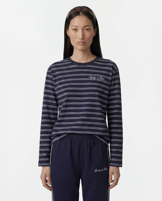 Sporty & Rich Signature Logo Easy Longsleeve - Dark Navy