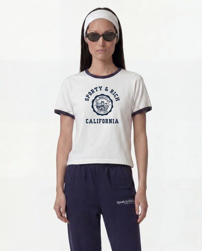 Sporty & Rich California Emblem Soft Ringer Tee - White/Dark Navy