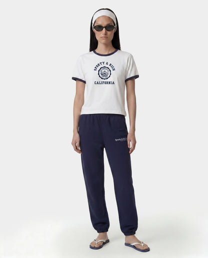 Sporty & Rich California Emblem Soft Ringer Tee - White/Dark Navy