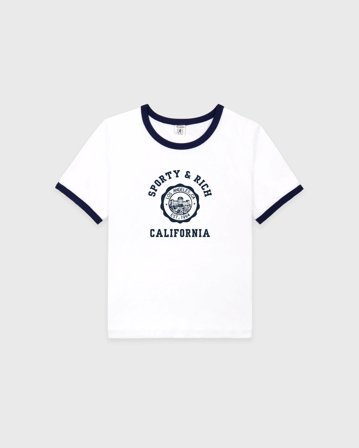 Sporty & Rich California Emblem Soft Ringer Tee - White/Dark Navy