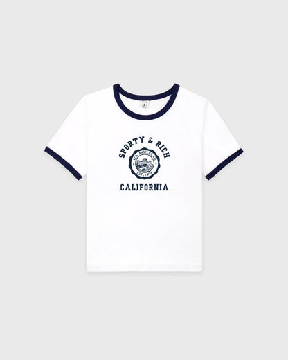 Sporty & Rich California Emblem Soft Ringer Tee - White/Dark Navy