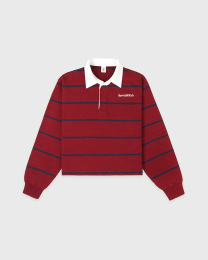 Sporty & Rich Serif Logo Rugby Polo - Merlot/White/Navy