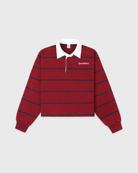 Sporty & Rich Serif Logo Rugby Polo - Merlot/White/Navy