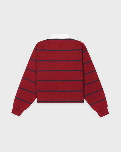 Sporty & Rich Serif Logo Rugby Polo - Merlot/White/Navy