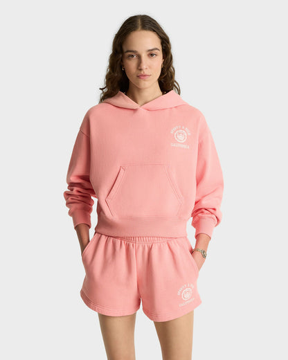 Sporty & Rich California Emblem Soft Cropped Hoodie - Carnation/White