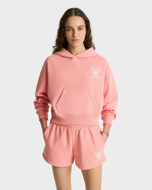 Sporty & Rich California Emblem Soft Cropped Hoodie - Carnation/White