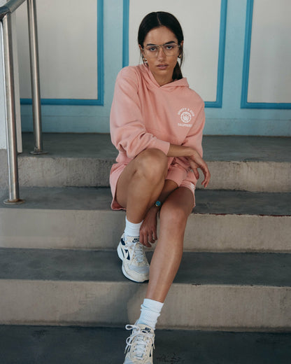 Sporty & Rich California Emblem Soft Cropped Hoodie - Carnation/White