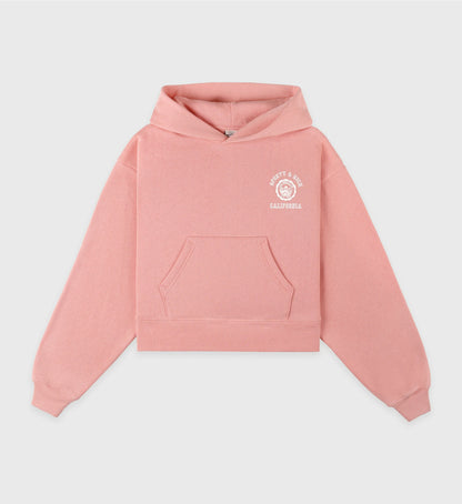 Sporty & Rich California Emblem Soft Cropped Hoodie - Carnation/White