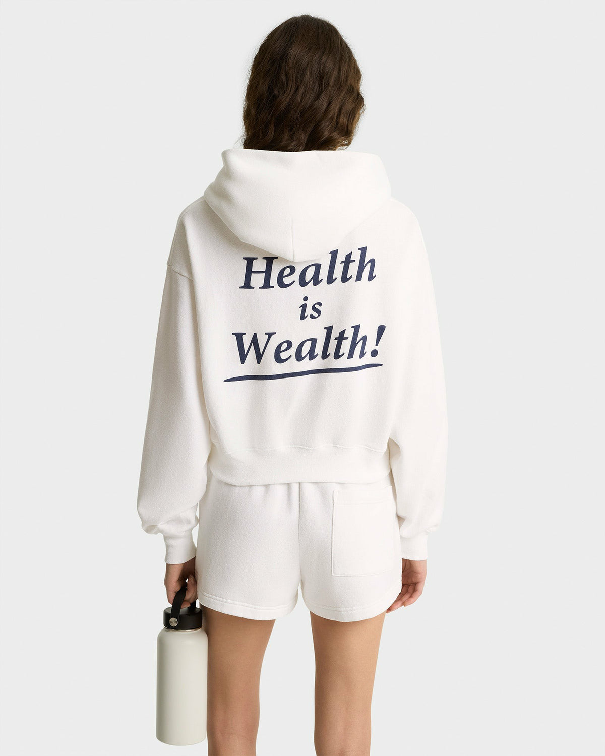 Sporty & Rich Health Is Wealth Soft Cropped Hoodie - White/Navy