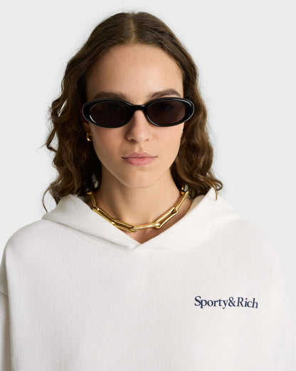 Sporty & Rich Health Is Wealth Soft Cropped Hoodie - White/Navy