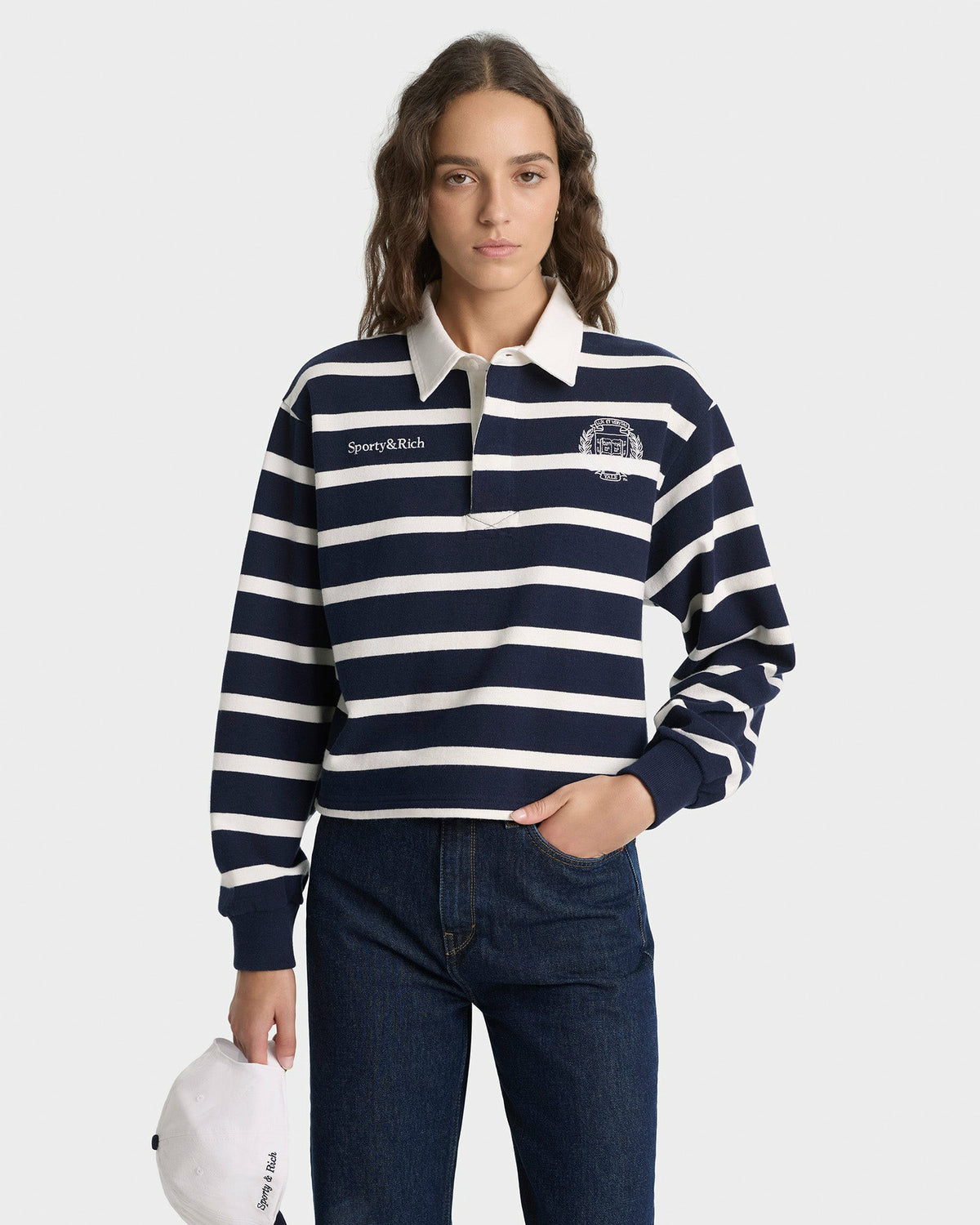 Sporty & Rich Yale Crest Rugby Polo - Navy/White