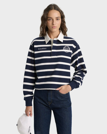 Sporty & Rich Yale Crest Rugby Polo - Navy/White