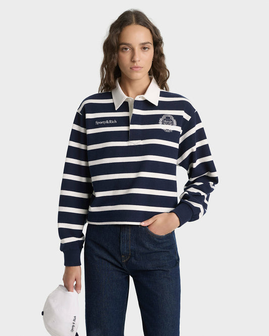 Sporty & Rich Yale Crest Rugby Polo - Navy/White