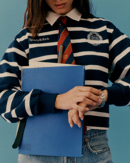 Sporty & Rich Yale Crest Rugby Polo - Navy/White
