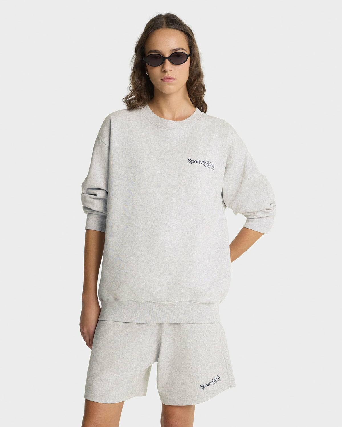 Sporty & Rich Run Club Crewneck - Heather Gray/Navy