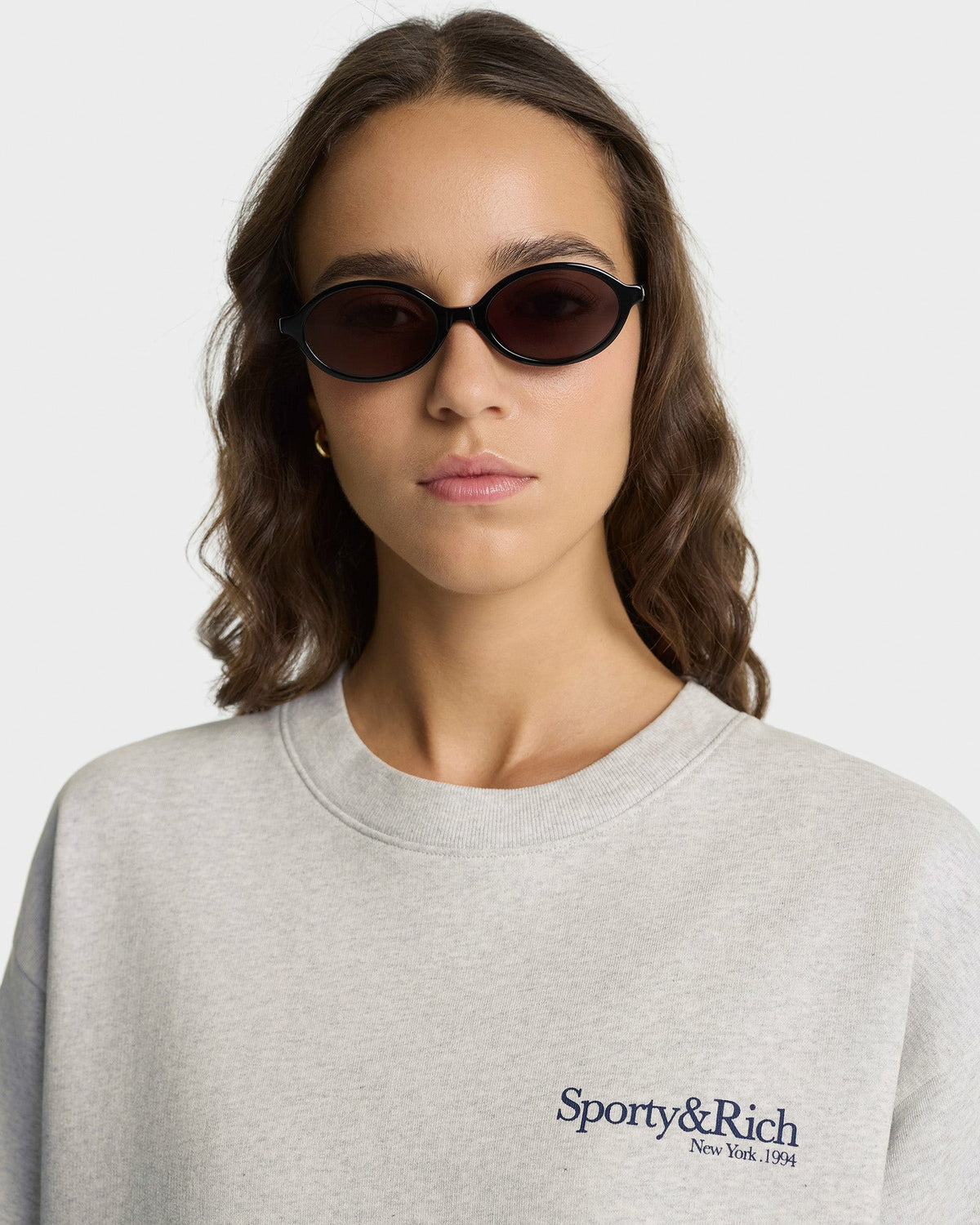 Sporty & Rich Run Club Crewneck - Heather Gray/Navy