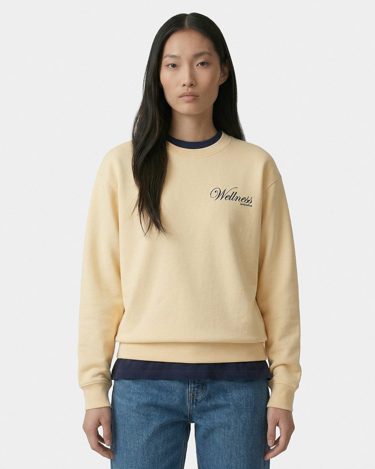 Sporty & Rich Avenue Crewneck - Almond/Navy