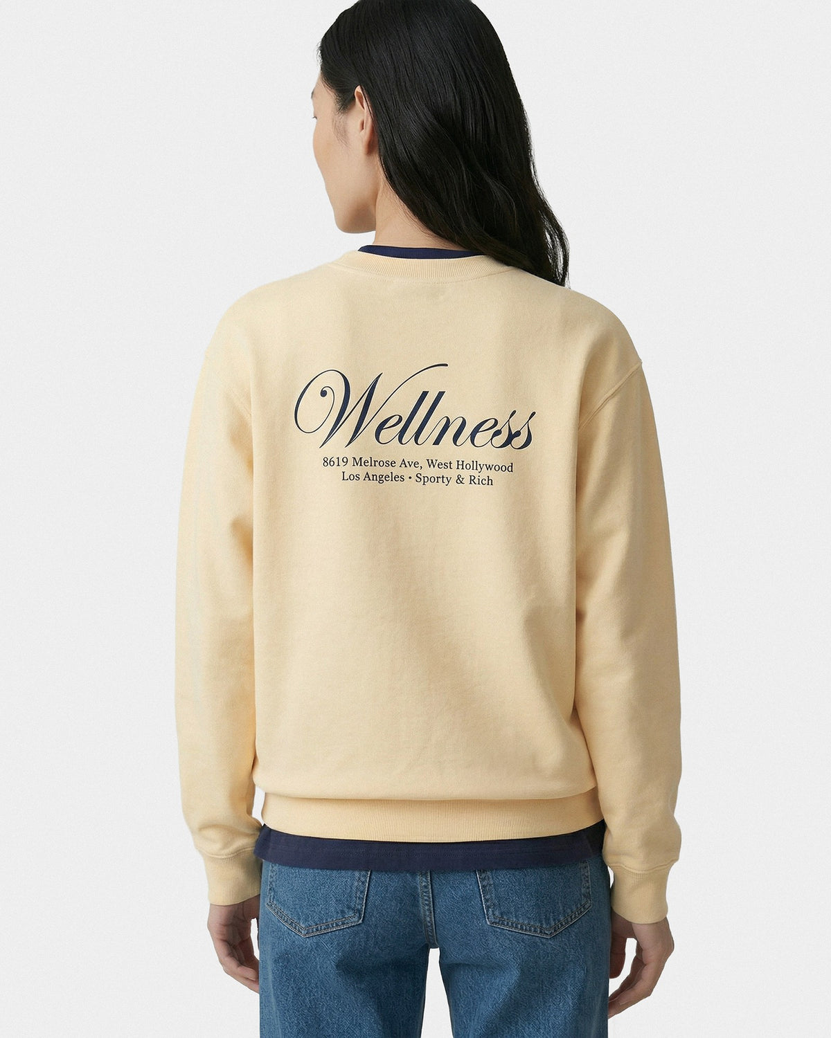 Sporty & Rich Avenue Crewneck - Almond/Navy