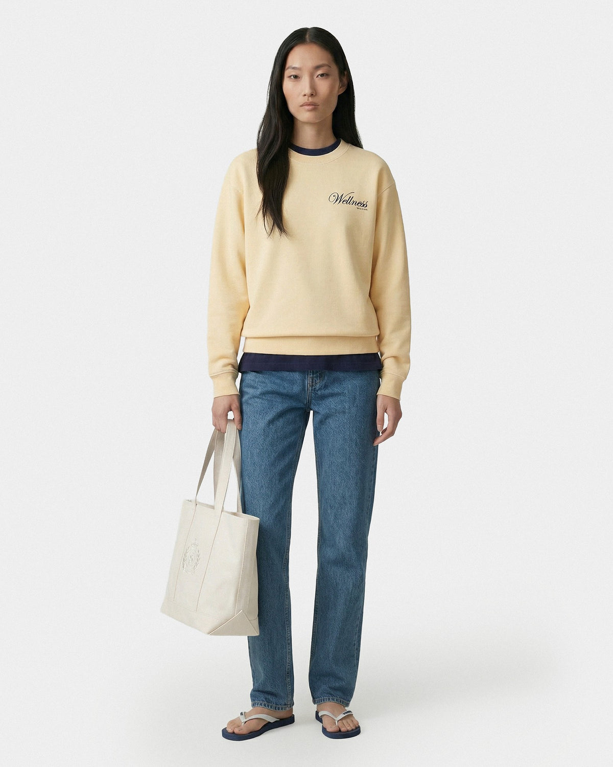 Sporty & Rich Avenue Crewneck - Almond/Navy