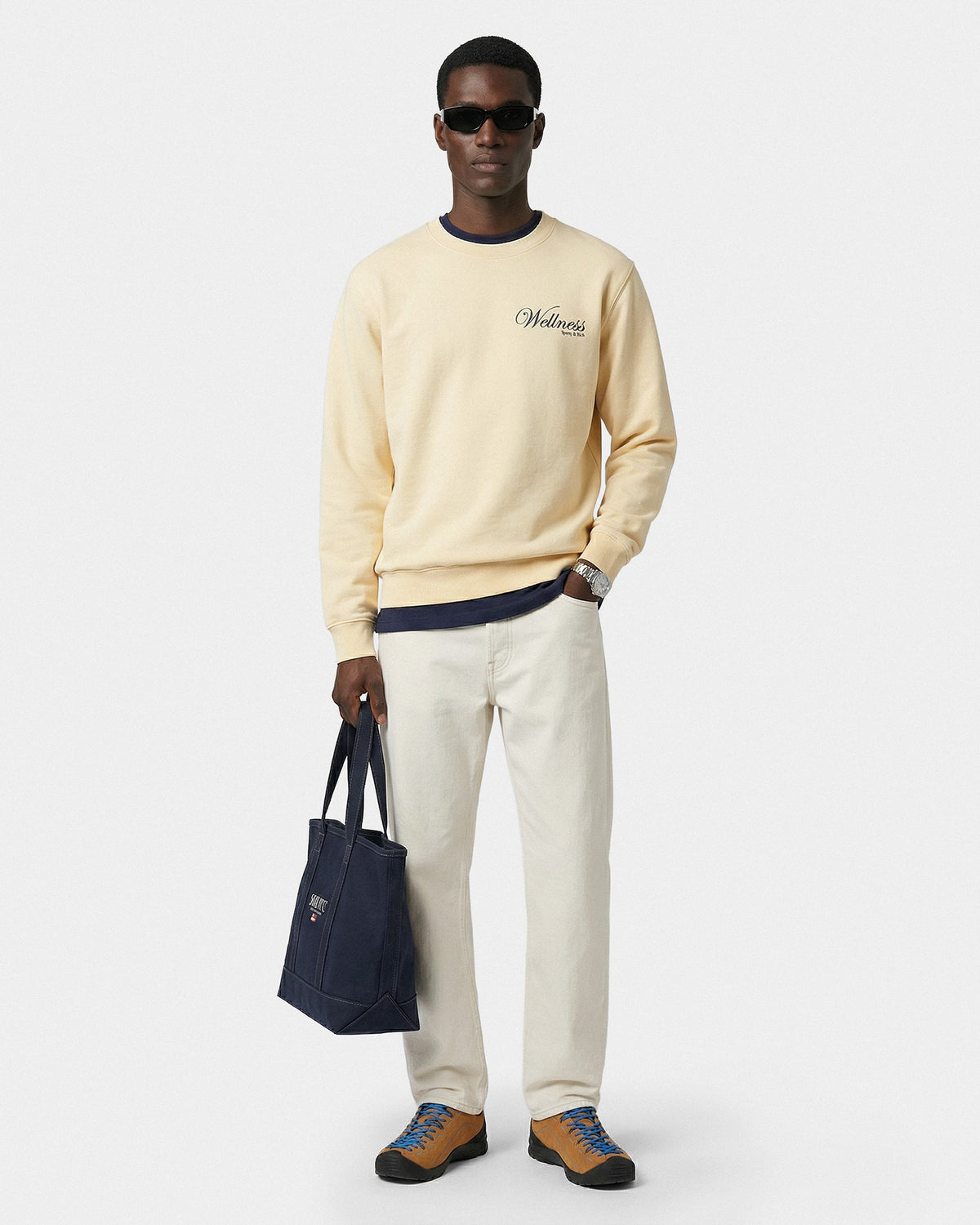 Sporty & Rich Avenue Crewneck - Almond/Navy
