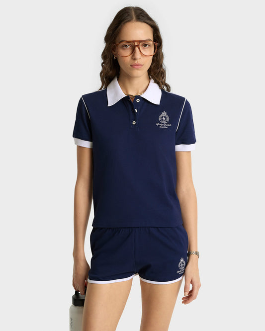 Sporty & Rich Crown 70s Pique Polo - Navy/White