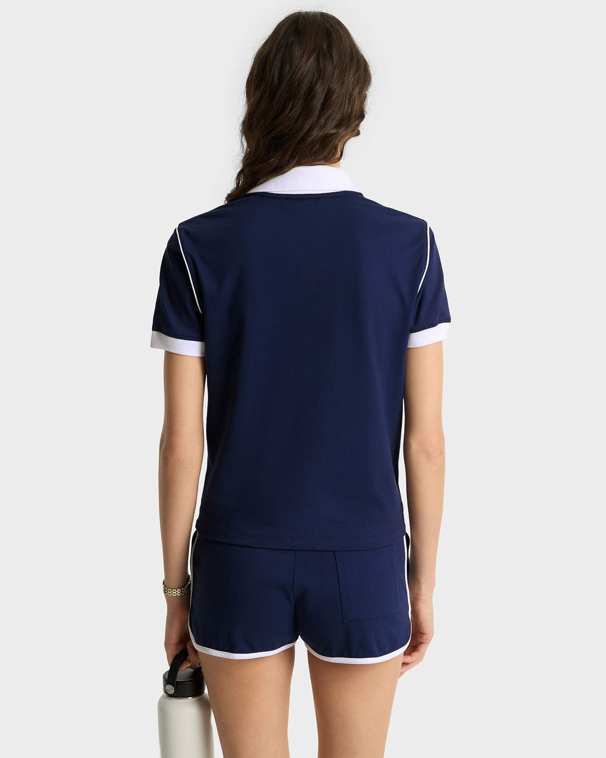 Sporty & Rich Crown 70s Pique Polo - Navy/White