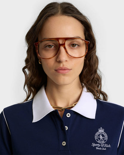 Sporty & Rich Crown 70s Pique Polo - Navy/White