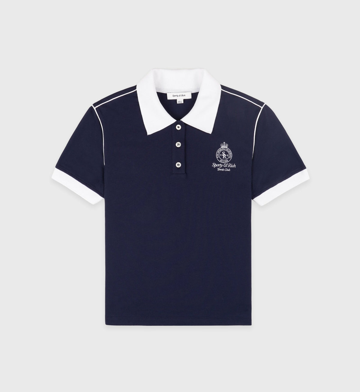 Sporty & Rich Crown 70s Pique Polo - Navy/White