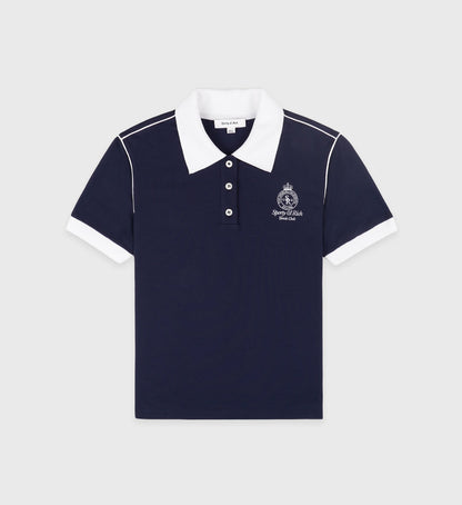 Sporty & Rich Crown 70s Pique Polo - Navy/White