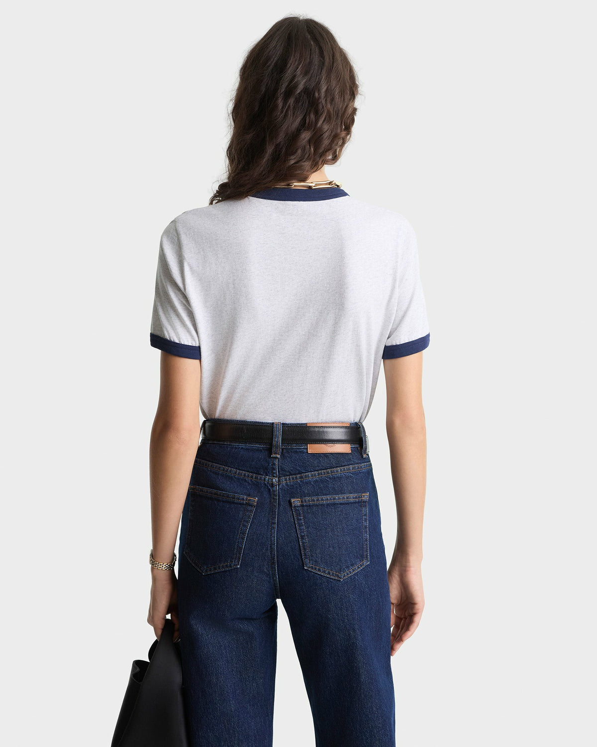 Sporty & Rich BH Riding Club Ringer Tee - Heather Gray/Dark Navy