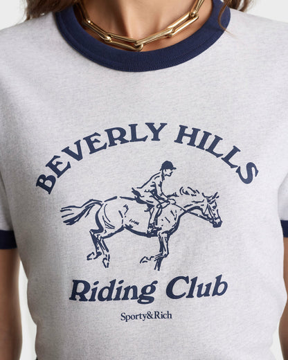 Sporty & Rich BH Riding Club Ringer Tee - Heather Gray/Dark Navy