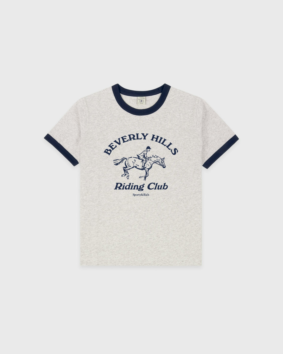 Sporty & Rich BH Riding Club Ringer Tee - Heather Gray/Dark Navy
