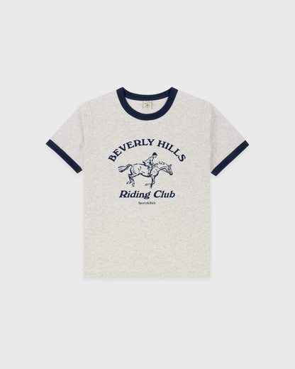 Sporty & Rich BH Riding Club Ringer Tee - Heather Gray/Dark Navy