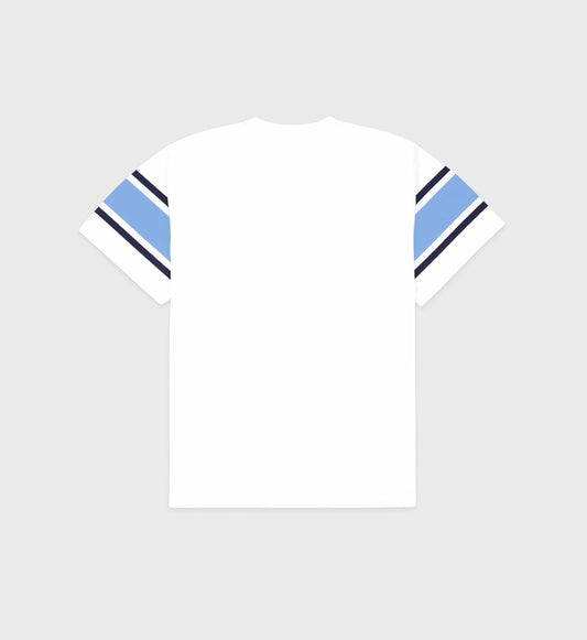 Sporty & Rich Wellness 94 Rugby Tee - White/Flax blue/Navy
