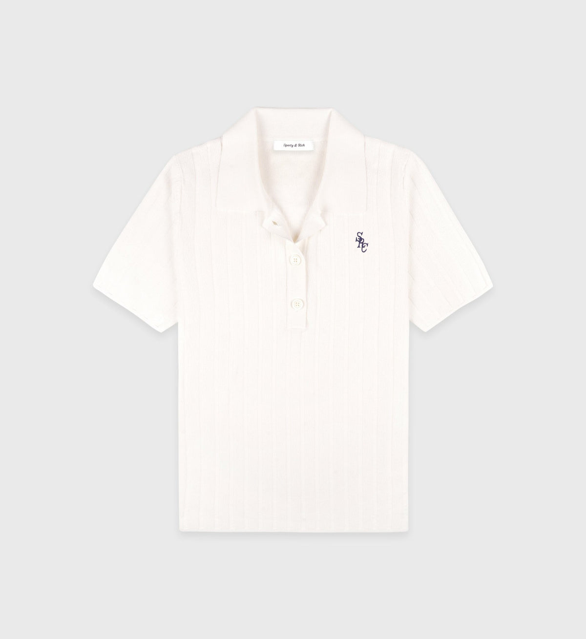Sporty & Rich SRC Ribbed Polo - Ecru/Navy