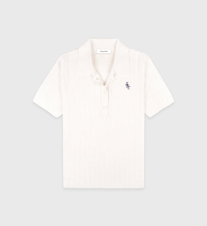 Sporty & Rich SRC Ribbed Polo - Ecru/Navy