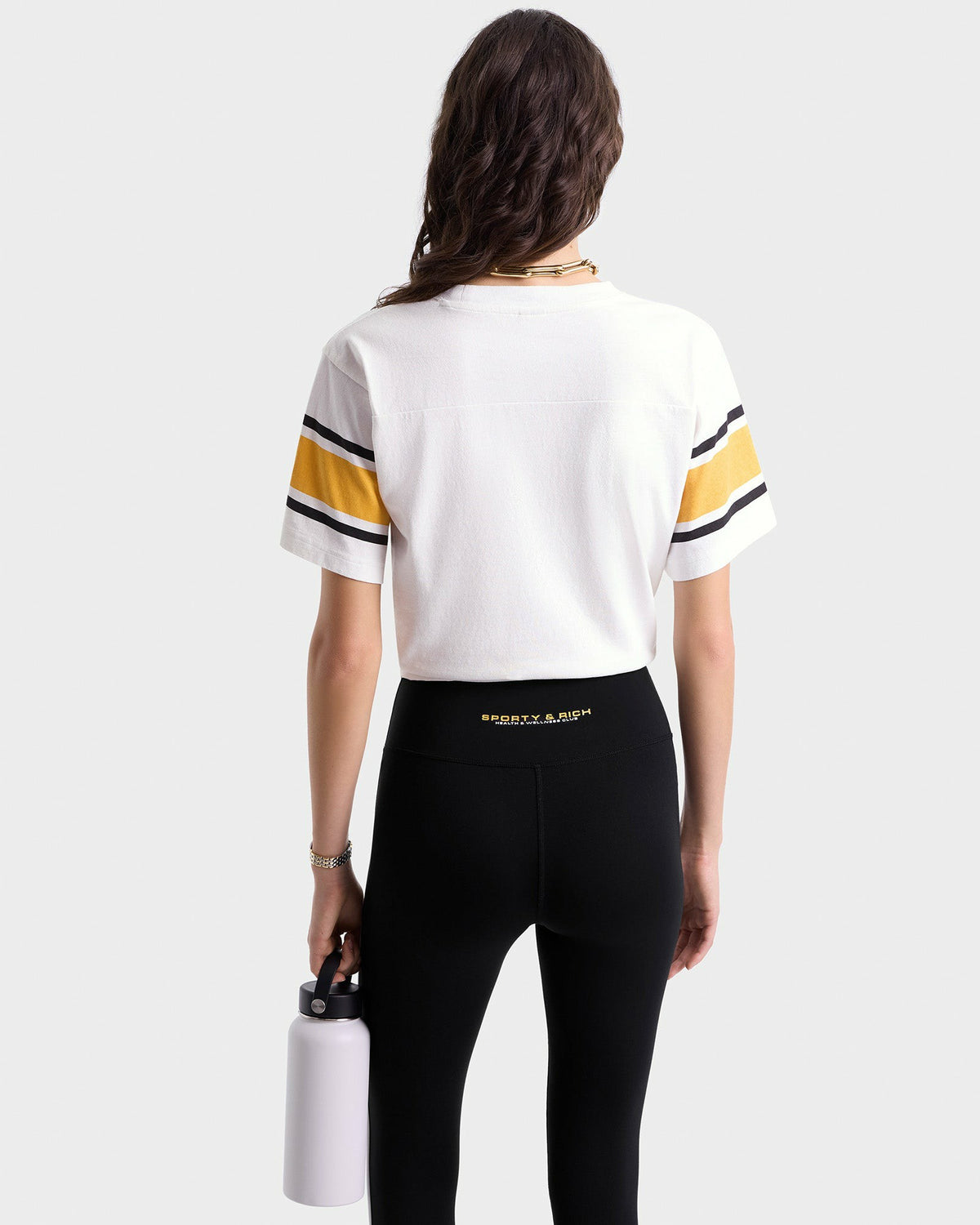 Sporty & Rich Wellness 94 Rugby Tee - White/Faded Gold/Faded Black