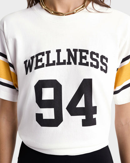 Sporty & Rich Wellness 94 Rugby Tee - White/Faded Gold/Faded Black