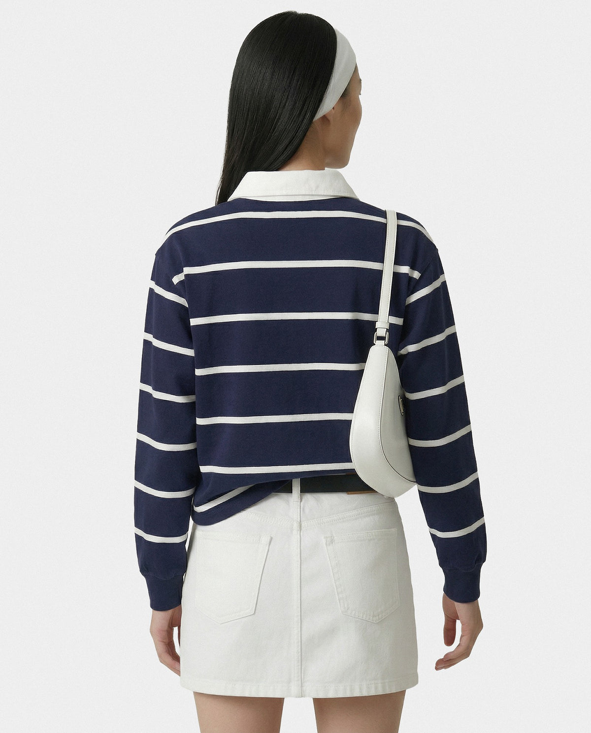 Sporty & Rich Serif Logo Rugby Polo - Navy/White